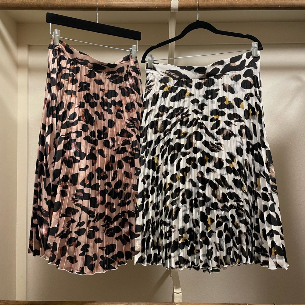 SHEIN Leopard Satin Feel Pleated Skirt Bundle - Size Large